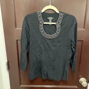 Michelle Antonelli Black Knit Top Embellished V-Neck Stretch